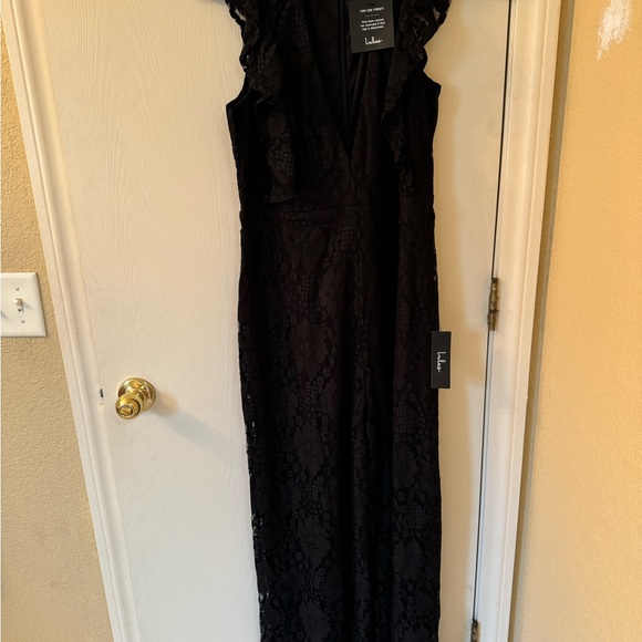 Lulus Molinetto Black Lace Ruffled Sleeveless Jumpsuit - Picture 1 of 9
